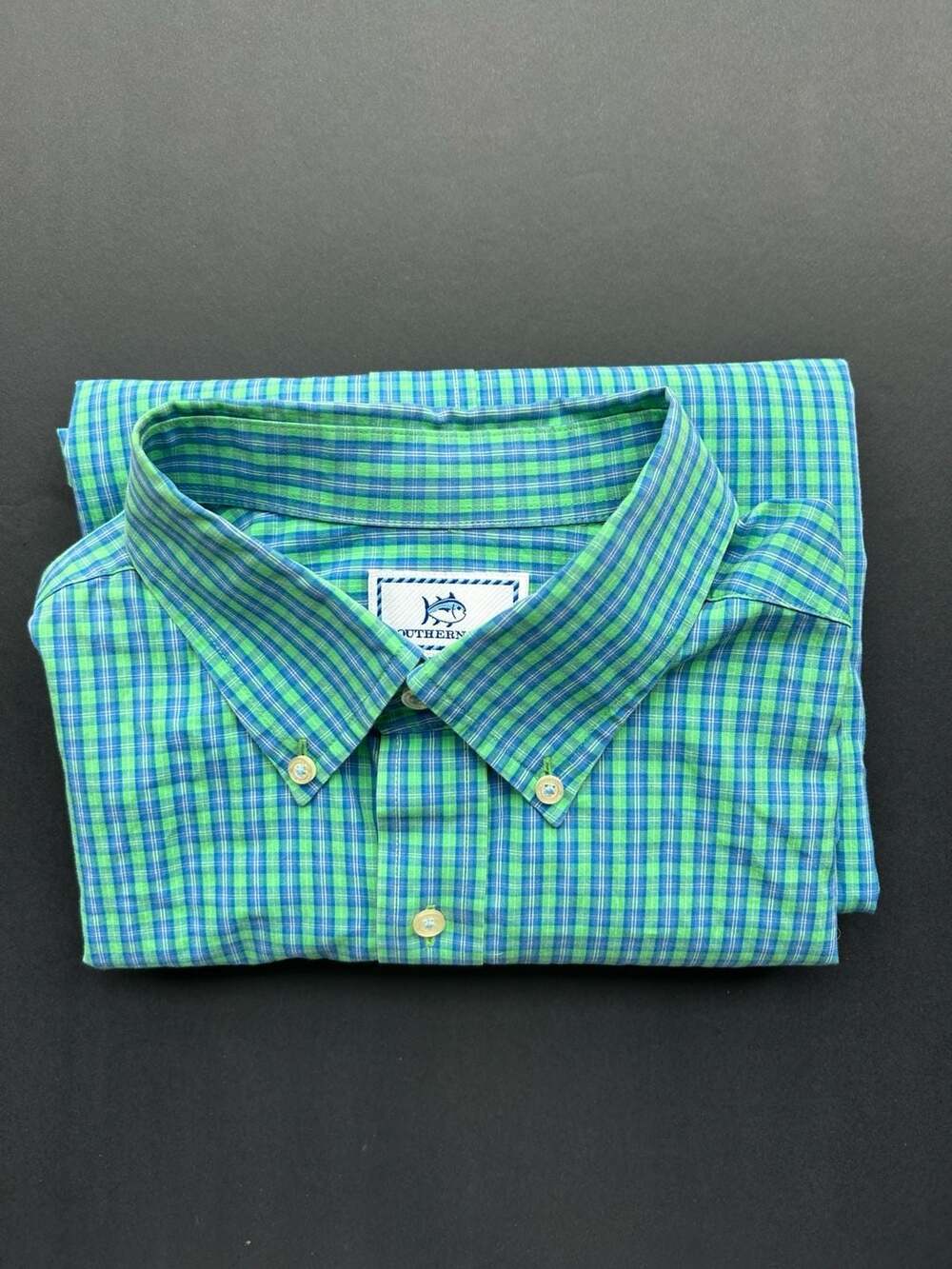 Southern Tide Classic Fit Gingham Button Down Size M Blue and Green